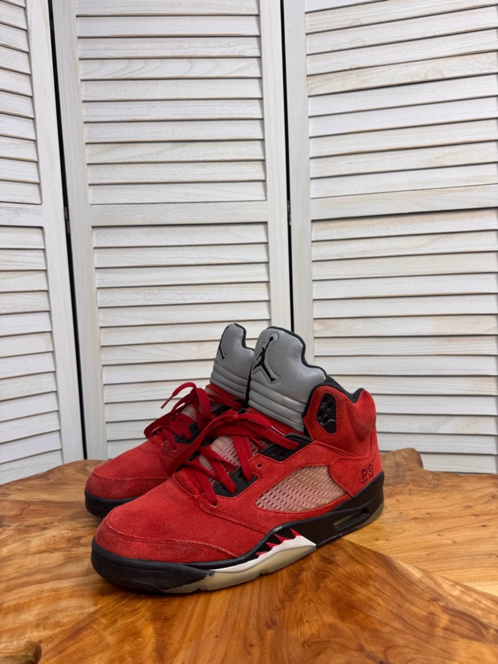 Jordan Red and Gray Suede Basketball Sneakers
